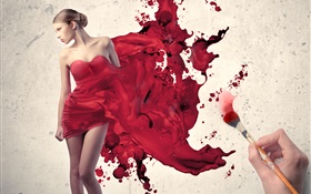 Нарисуйте красное платье, творческие фотографии девушки HD обои