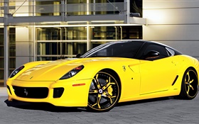 Ferrari 599 желтый суперкар вид сбоку HD обои