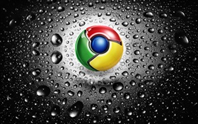 Google Chrome логотип, капли воды HD обои