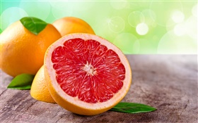 Грейпфрут крупным планом, красный, листья, оранжевый HD обои