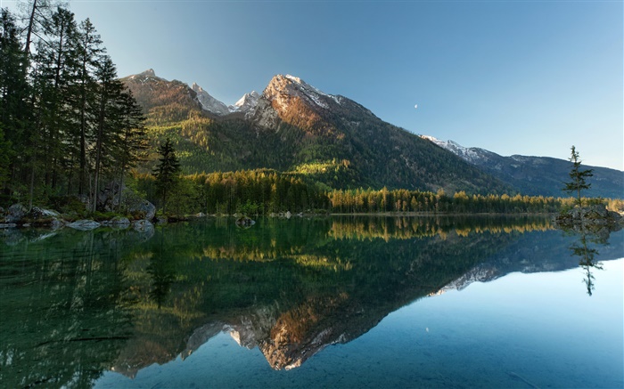 Озеро, деревья, горы, вода отражение обои,s изображение