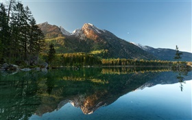 Озеро, деревья, горы, вода отражение HD обои
