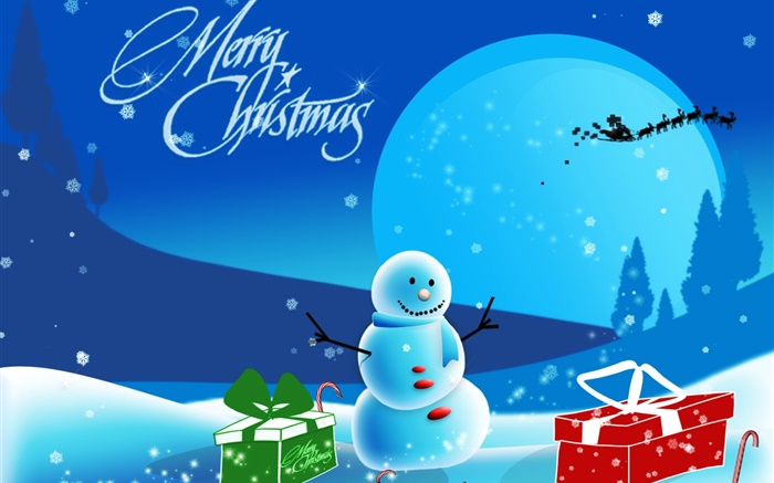 С Рождеством Христовым, художественные фотографии, снеговик, снег, подарки, луна обои,s изображение