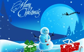С Рождеством Христовым, художественные фотографии, снеговик, снег, подарки, луна HD обои