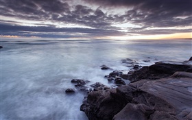 Muriwai, Окленд область, побережье, закат, Новая Зеландия