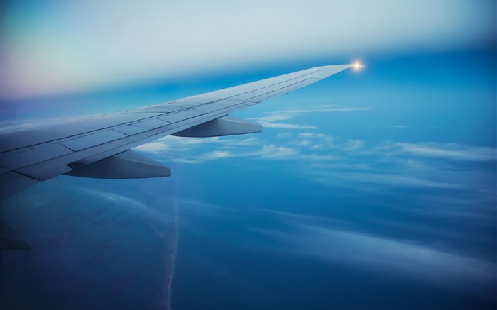 Пассажирский самолет, небо, облака, крыло самолета обои,s изображение