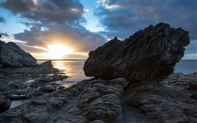 Скалы, море, закат, Коромандельский, Новая Зеландия