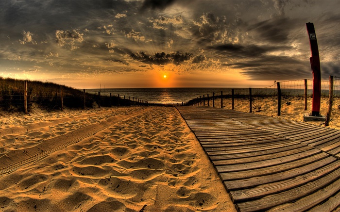 пески, пляж, пирс, закат, облака обои,s изображение