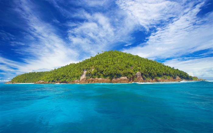 Сейшельские острова, небольшой остров, деревья, море обои,s изображение