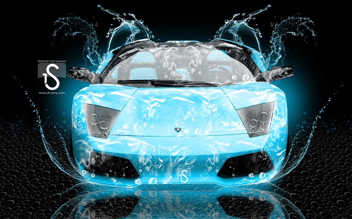 Всплеск воды автомобиль, Lamborghini, вид спереди, креативный дизайн обои,s изображение