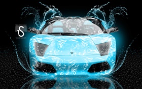 Всплеск воды автомобиль, Lamborghini, вид спереди, креативный дизайн HD обои