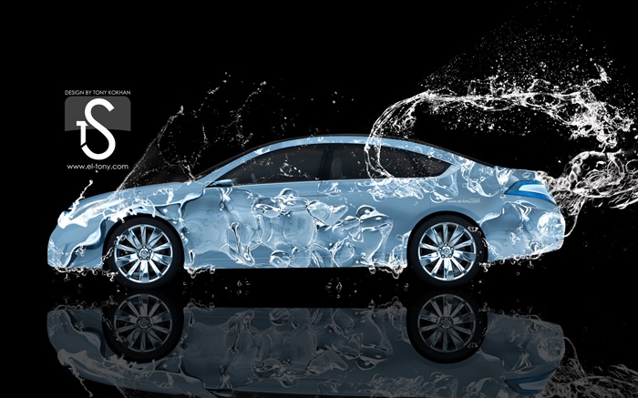 Всплеск воды автомобиль, Nissan, вид сбоку, креативный дизайн обои,s изображение