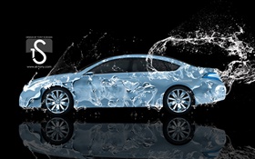 Всплеск воды автомобиль, Nissan, вид сбоку, креативный дизайн