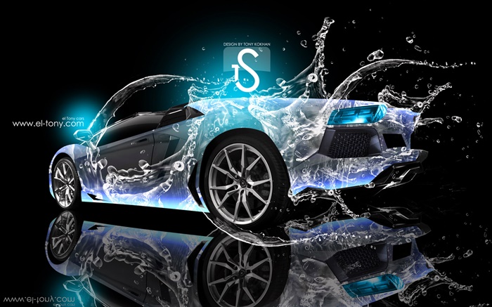 Всплеск воды автомобиль, креативный дизайн, Lamborghini вид сзади обои,s изображение