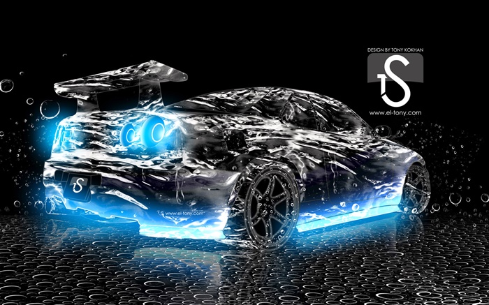 Всплеск воды автомобиль, креативный дизайн, вид сзади черный суперкар обои,s изображение