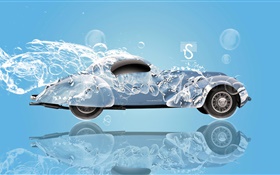 Всплеск воды автомобиль, креативный дизайн, ретро автомобиль