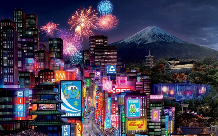 Cars 2, город Токио ночью обои,s изображение