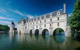 Замок Шенонсо, Франция, река, лето HD обои