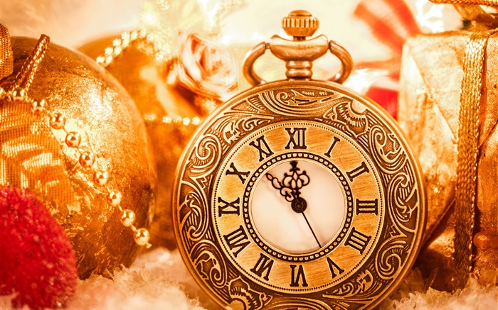 Новогоднее украшение, часы, шары, Новый год обои,s изображение