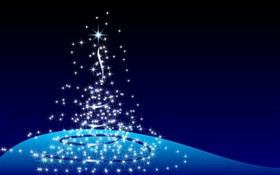 Рождественский дизайн, абстрактный дерево, звезды, синий фон HD обои