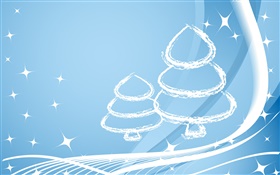 Рождественские елки, простой стиль, звезды, голубой HD обои