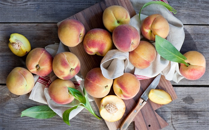 Свежие фрукты, персики, нож обои,s изображение