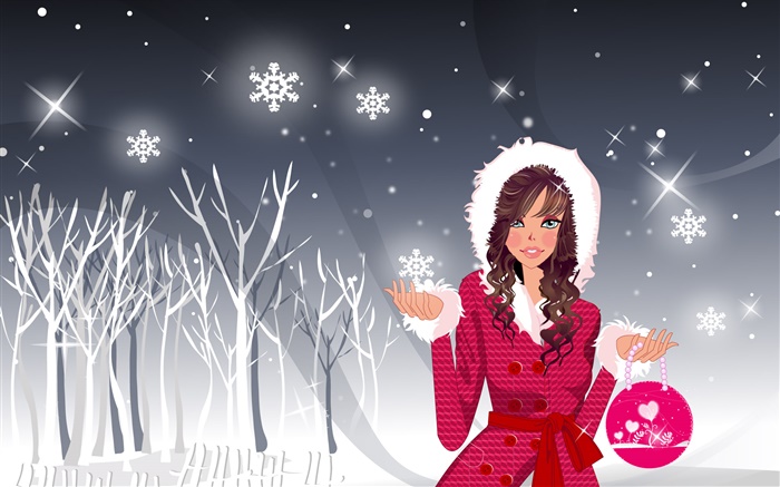 Девушка в зимний период, векторные иллюстрации обои,s изображение