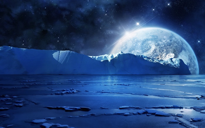 Ночь, лед, море, планеты, звезды, холод обои,s изображение