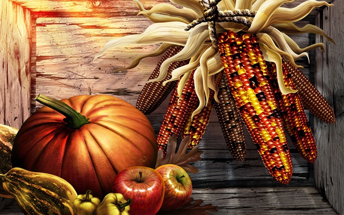 Тыква, кукуруза, перец, яблоки, благодарения обои,s изображение