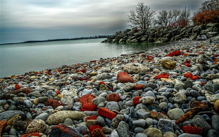 Камни, озеро, деревья, закат обои,s изображение