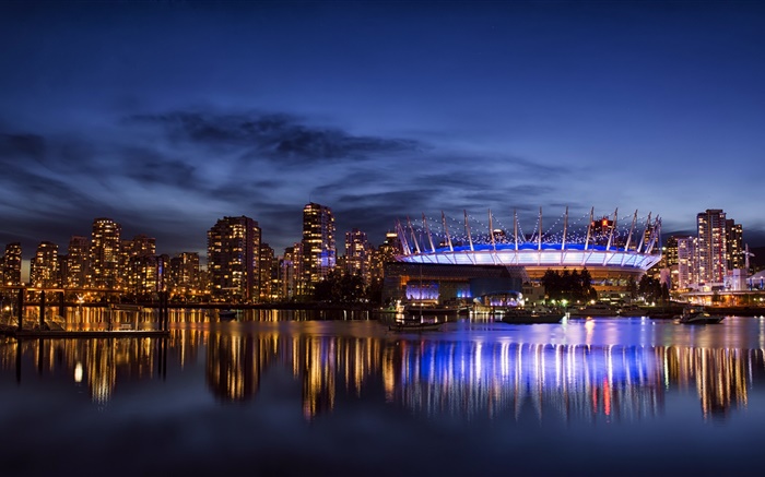 Ванкувер, Канада, город, небоскребы, здания, огни, ночь, лавровый обои,s изображение