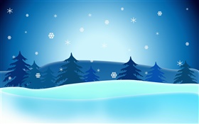 Векторные рождественские картинки, деревья, снежинки, Голубое небо HD обои