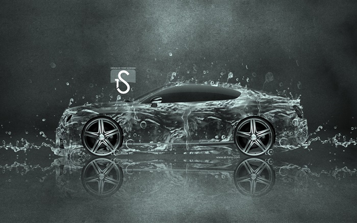 Всплеск воды автомобиль, вид сбоку, креативный дизайн обои,s изображение