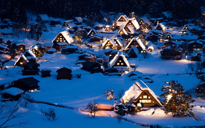 Зима, дом, снег толщиной, ночь, город обои,s изображение