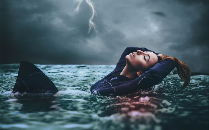 Эми Спанос, девушка в воде, гроза обои,s изображение