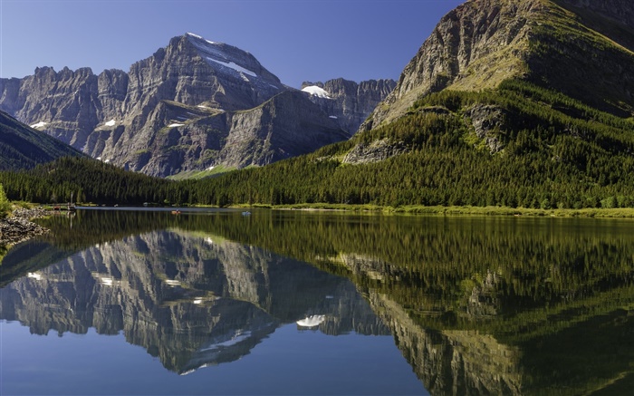 Канада пейзаж, озеро, горы, лес, вода отражение обои,s изображение