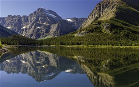 Канада пейзаж, озеро, горы, лес, вода отражение HD обои