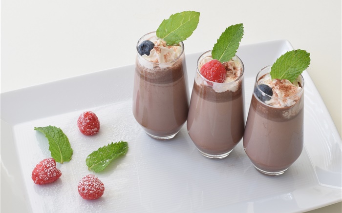Шоколадный напиток, ягоды, малина, стеклянные чашки обои,s изображение