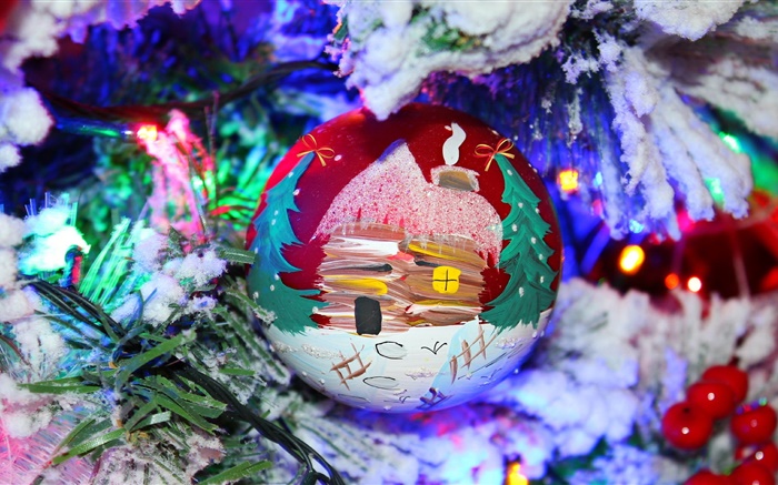 Рождественские, игрушки, шар, снег, ветки обои,s изображение