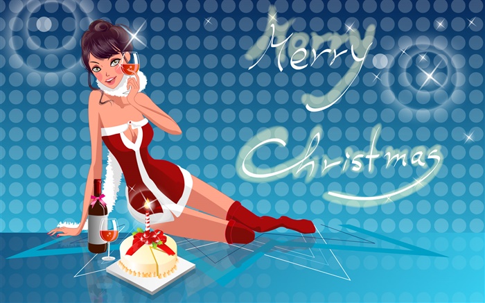 Рождество, вектор девочка, вино обои,s изображение