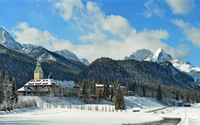 Elmau Замок, Бавария, Германия, горы, деревья, зима, снег HD обои
