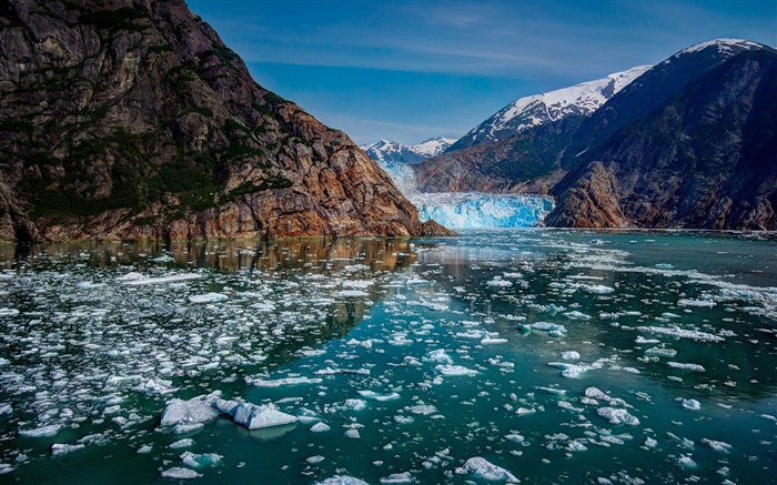 Glacier Bay Национальный парк, штат Аляска, США, горы, ледники, лед, озеро обои,s изображение
