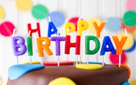 С Днем Рождения, свечи, торт, красочные буквы HD обои