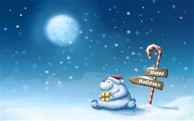 Happy Holidays, снег, медведь, луна