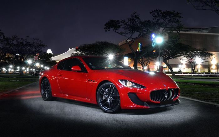 Maserati GranTurismo красный суперкар, ночь, огни обои,s изображение