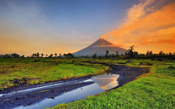 Филиппины, Майон, вулкан, горы, трава, ручей обои,s изображение