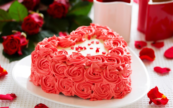 Розовая роза цветы, торт, лепестки обои,s изображение