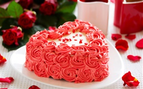Розовая роза цветы, торт, лепестки HD обои