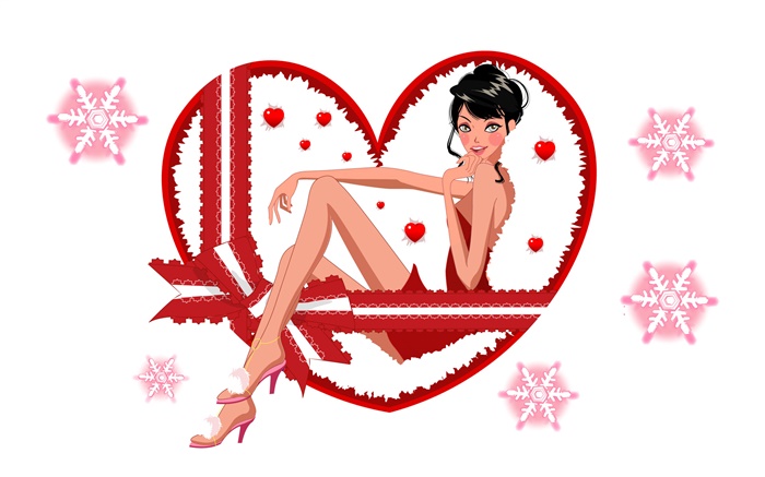 Векторная иллюстрация, красивая девушка, снежинки, любовь сердца обои,s изображение
