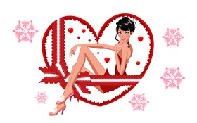 Векторная иллюстрация, красивая девушка, снежинки, любовь сердца HD обои